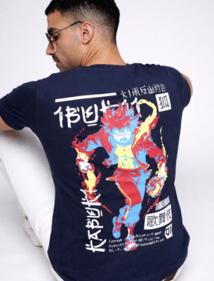 Casual Oversized Navy Cotton T-Shirt Round Neck Half Sleeves with Print