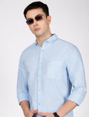 Sky Blue Slim Fit Cotton Casual Shirt Long Sleeve Solid Everyday Wear