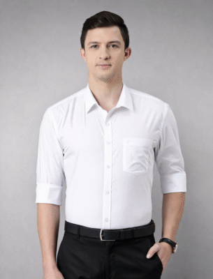 Slim Fit White Cotton Long Sleeve Solid Formal Shirt for Men