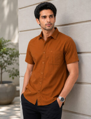 Men's Rust Casual Shirt Slim Fit Full Sleeve