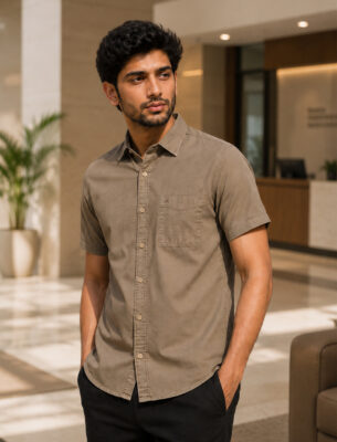 Slim Fit Dark Beige Solid Shirt for Men Stylish Casual Wear