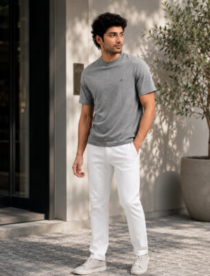 Solid Slim Fit Round Crew Neck Grey Cotton T-shirt