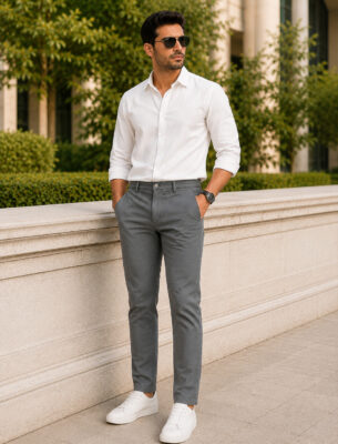 Premium Grey Cotton Trouser for Men Slim Fit Comfort Fit
