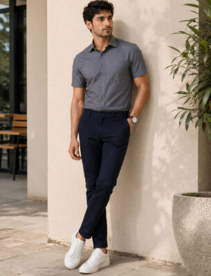 Premium Navy Cotton Trouser for Men Slim Fit Comfort Fit