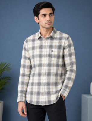 Grey Stylish Checked Casual Shirt for Men Full Sleeve Slim Fit