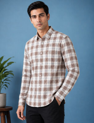 Pink Stylish Checked Casual Shirt for Men Full Sleeve Slim Fit