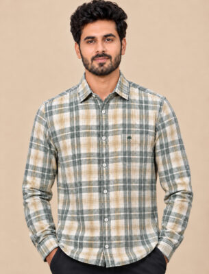 Green Classic Checked Casual Shirt for Men Full Sleeve Slim Fit