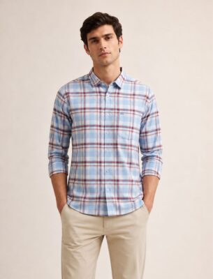 Blue Classic Checked Casual Shirt for Men Full Sleeve Slim Fit