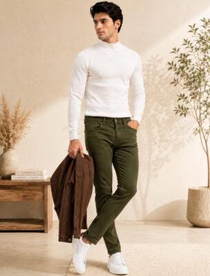 Premium Denim Olive for Men Contemporary Slim Fit