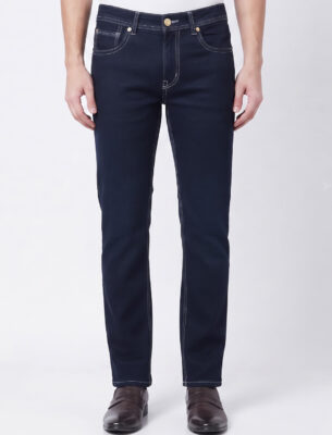 Tapered Slim Fit Dark Blue Jeans Comfortable Casual Denim