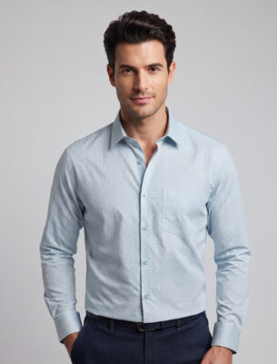 Trendy Men’s Wave All-Over Printed Blue Casual Shirt