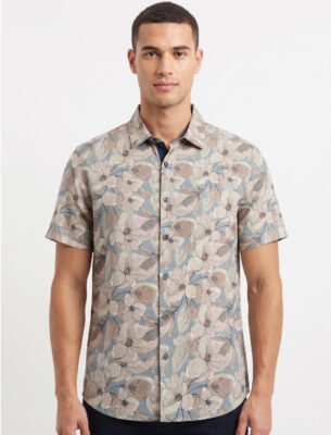 Men’s All-Over Printed Denim Blue Casual Shirt