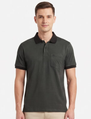 Solid Slim Fit Polo Dark Green Cotton T-shirt