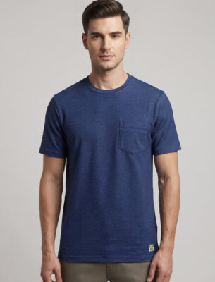 Trendy Solid Slim Fit Round Crew Neck Navy Cotton T-shirt